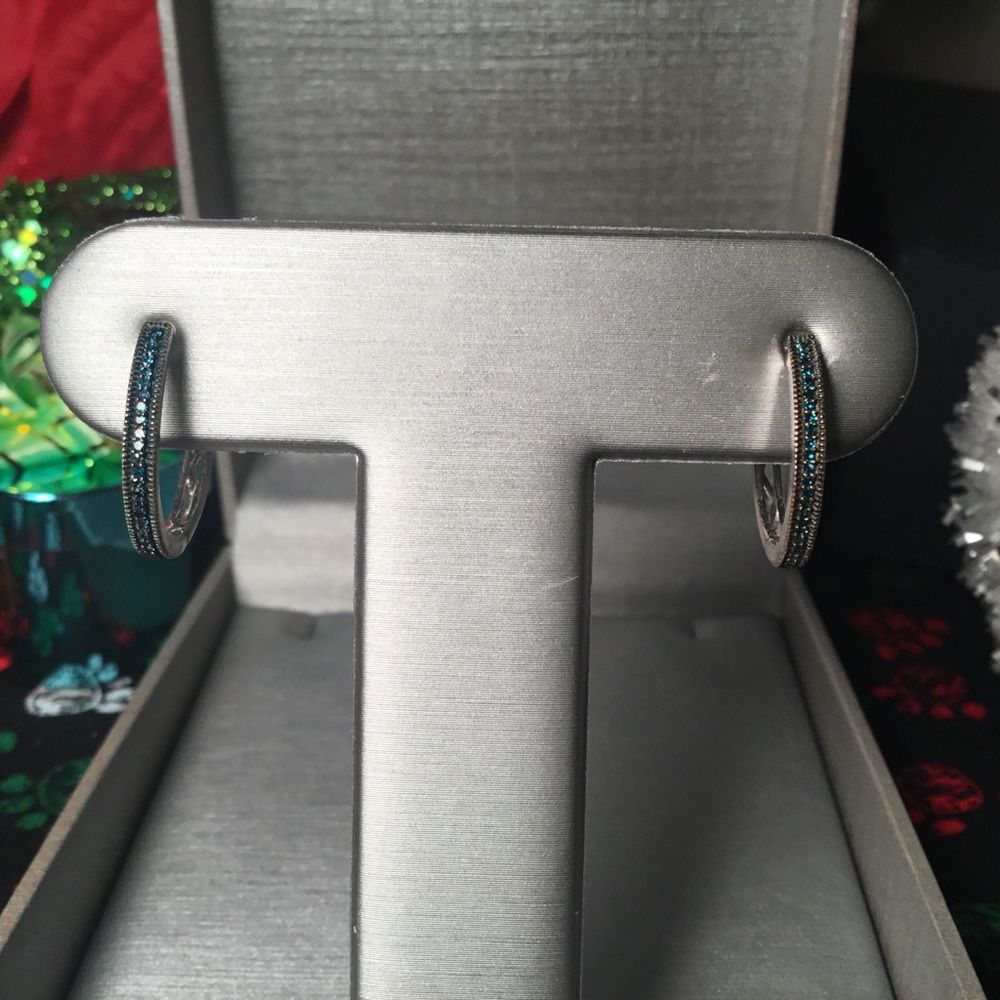 Beautiful Sterling Silver & Blue Diamond Earrings